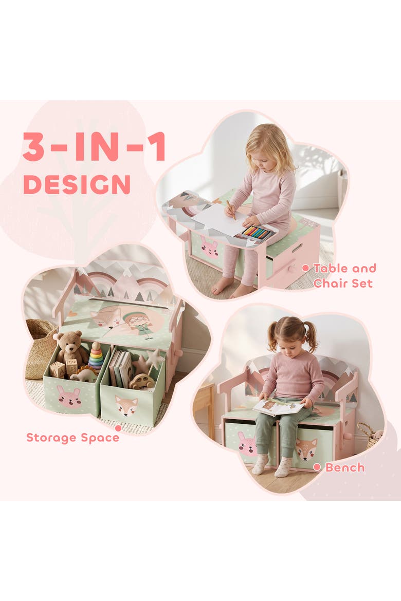 Kids Toy Box Chest, 3-in-1 Convertible Storage Chest with 2 Non-Woven Drawers for Bedroom, Kids Room, Wooden Toy Box Gift for Ages 3-6, Pink, Alternate, color, Pink