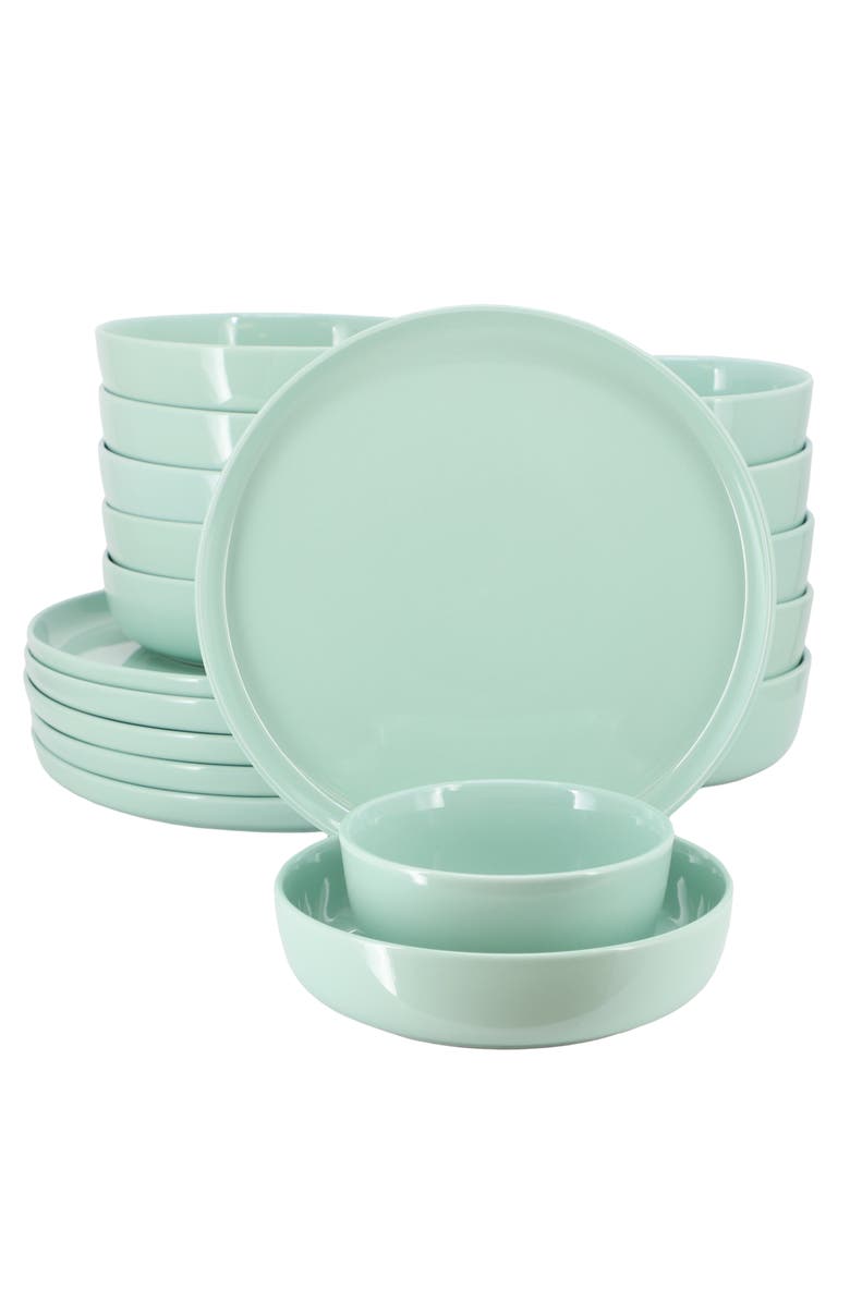 Elama Duncan 18 Piece Porcelain Dinnerware Set, Main, color, Green