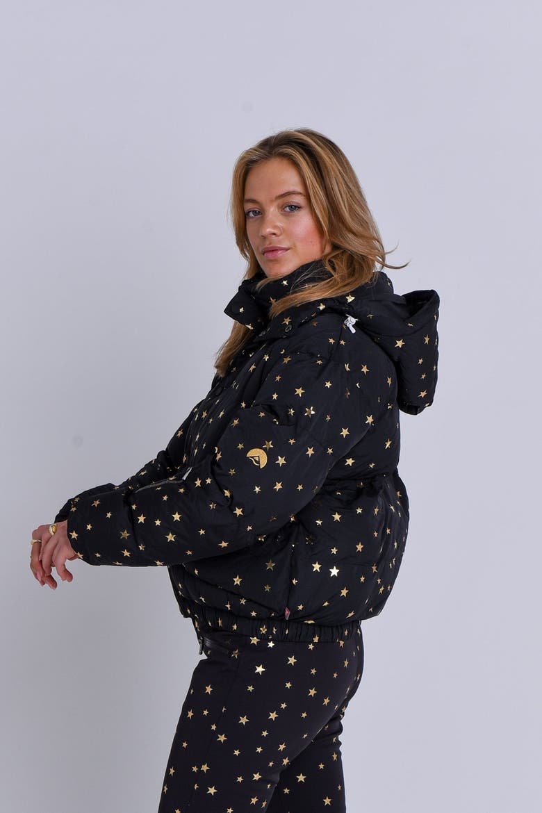Chic Puffer Jacket Shining Star, Alternate, color, Black with gold stars