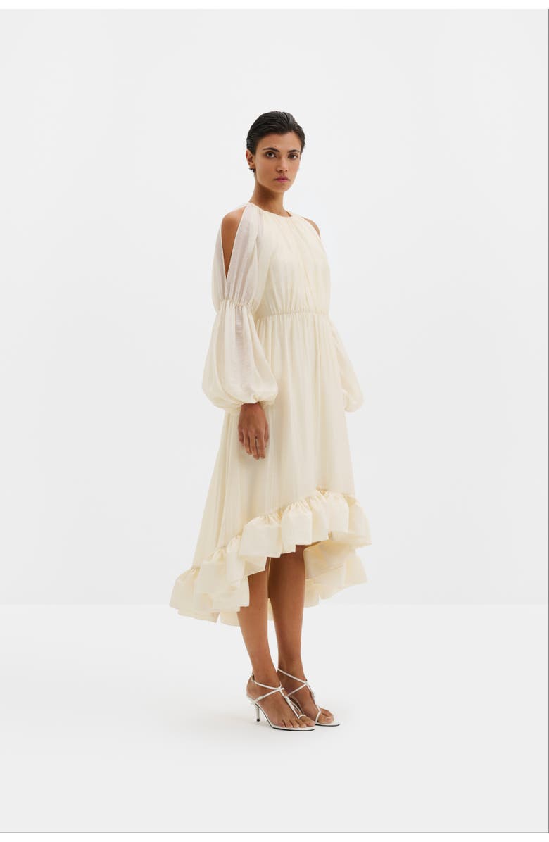 Malina Leontine Pouf Sleeve Ruffled Midi Dress, Main, color, Pearl