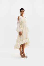 Malina Leontine Pouf Sleeve Ruffled Midi Dress