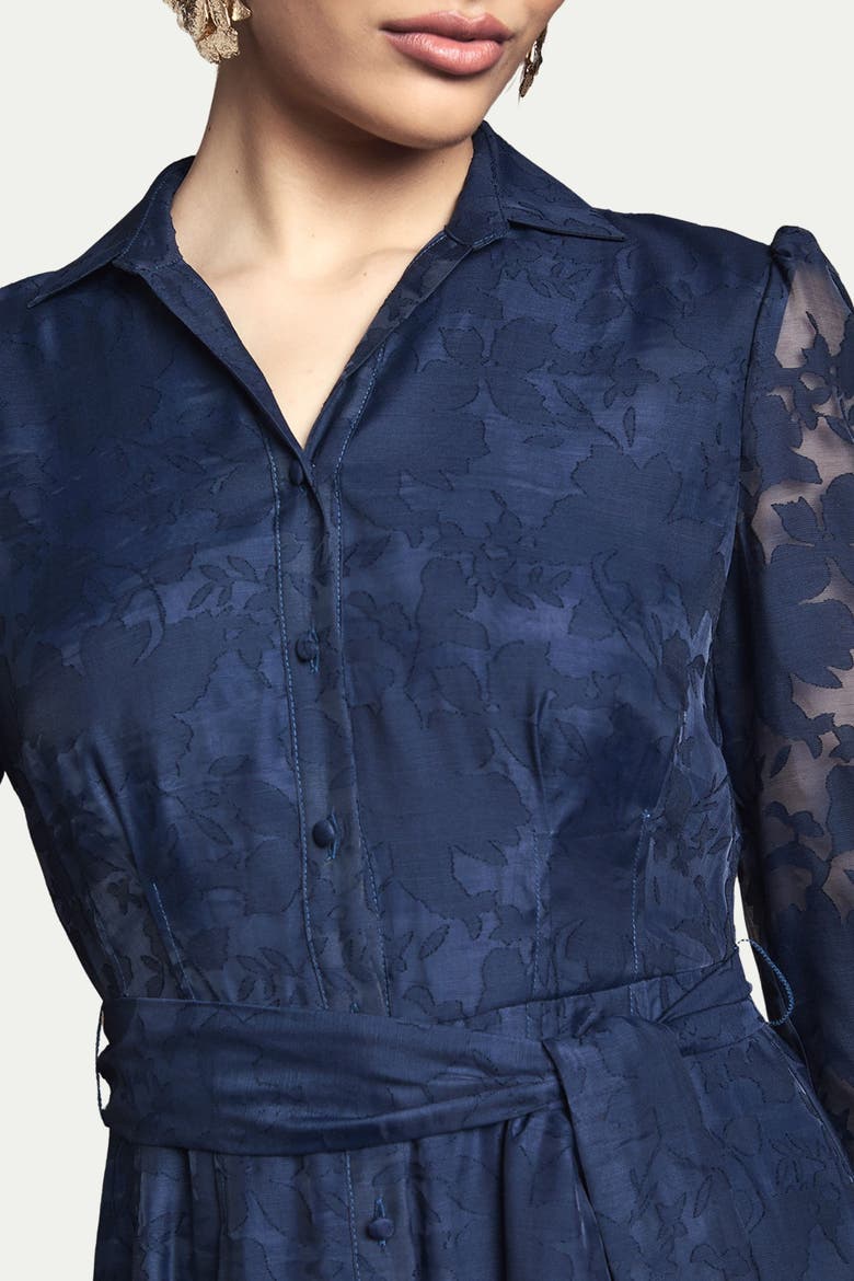 Floral Organza Belted Midi Dress, Alternate, color, Navy