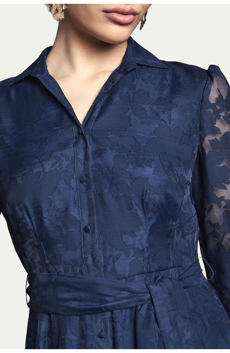Wallis Floral Organza Belted Midi Dress, Alternate, color, Navy