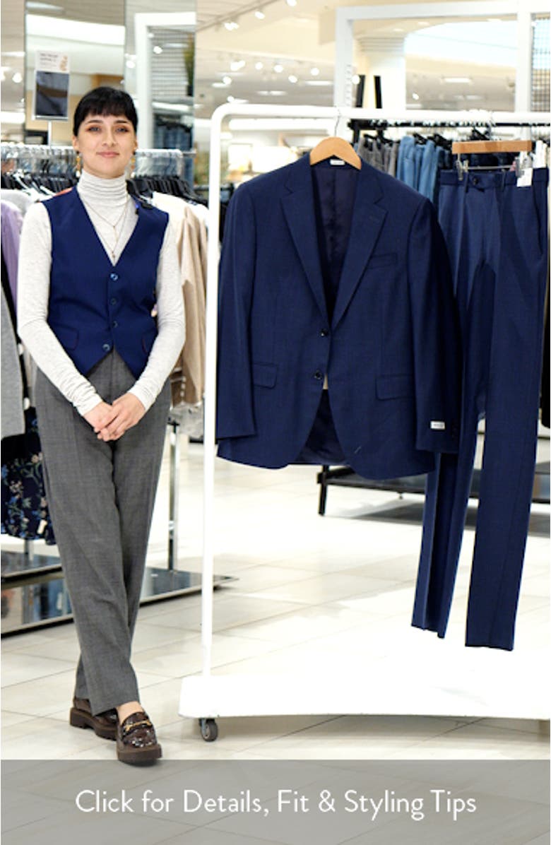 Flynn Classic Fit Navy Microcheck Wool Suit, sales video thumbnail