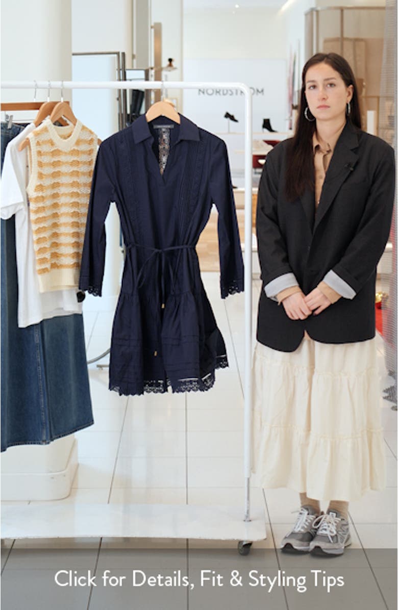 Lace Trim Tie Waist Long Sleeve Dress, sales video thumbnail