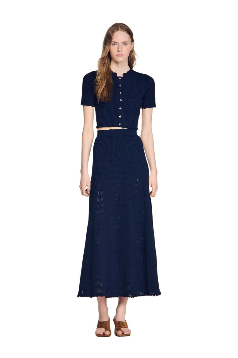 Pointelle knit maxi skirt, Alternate, color, Navy blue
