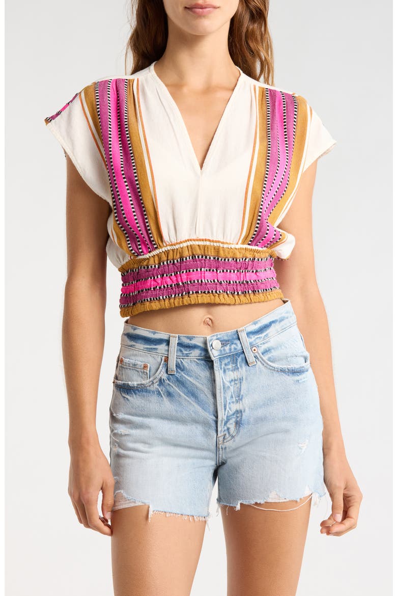 Elastic Waist Crop Cover-Up Top, Main, color, NATURAL PINK