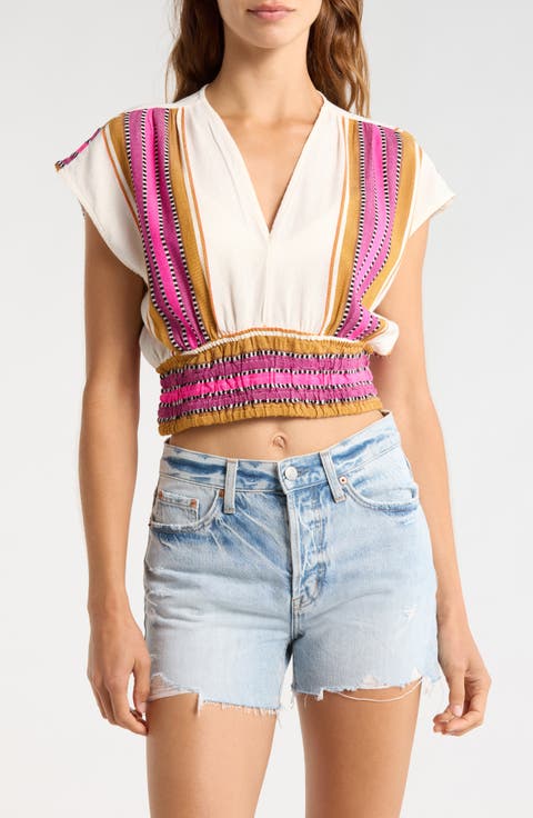 Elastic Waist Crop Cover-Up Top