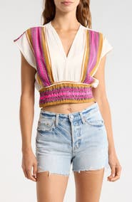 Elan Elastic Waist Crop Cover-Up Top