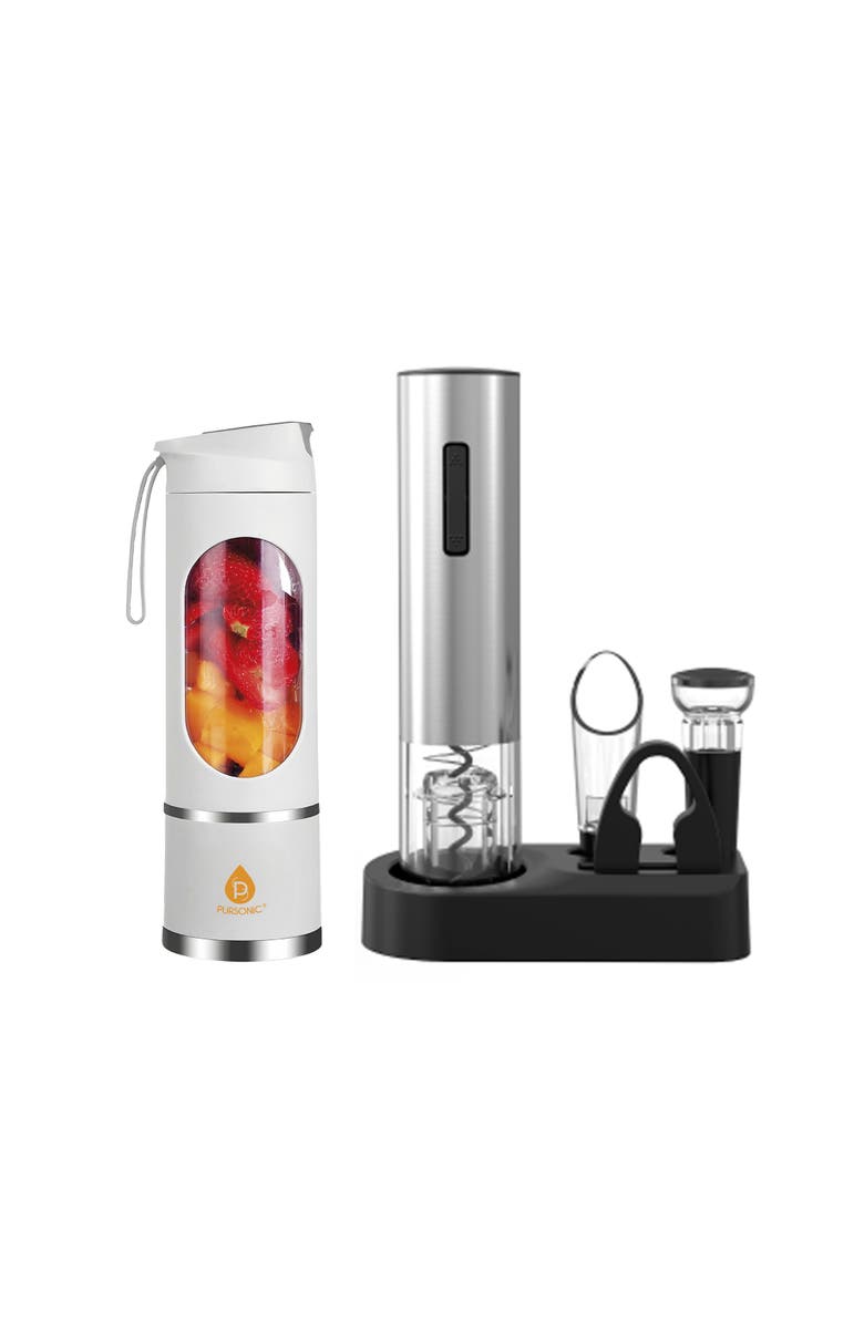 PURSONIC Premium Wine 
Juice Duo Electric Wine Opener + Travel Juicer Blender, Main, color, White