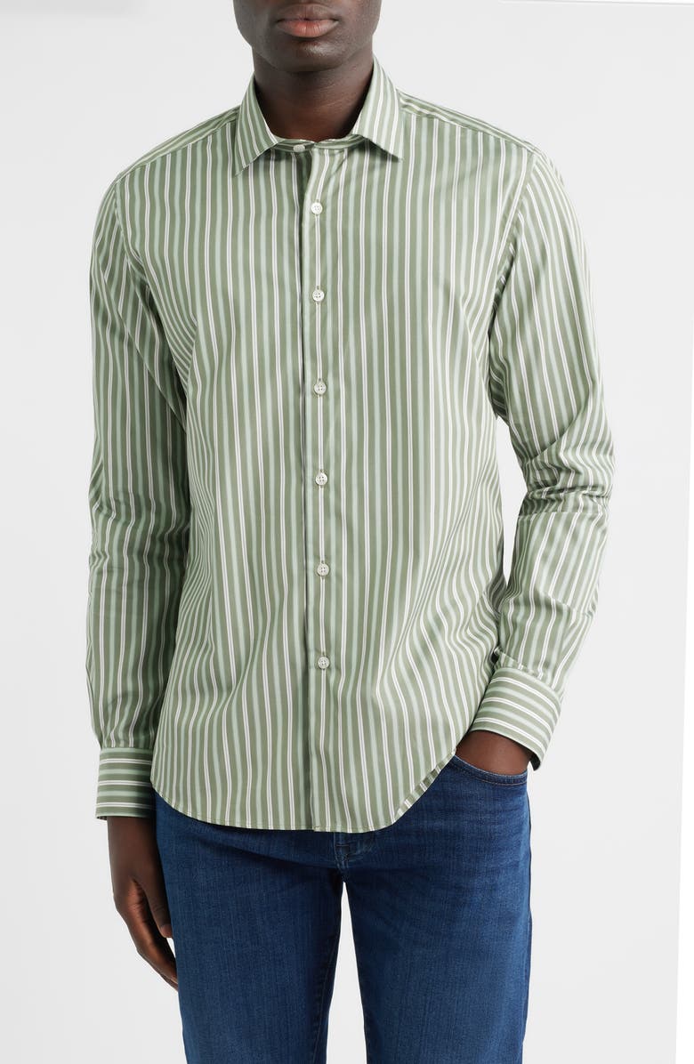 Scott Barber Thomas Mason Regular Fit Stripe Cotton Button-Up Shirt, Main, color, Sage