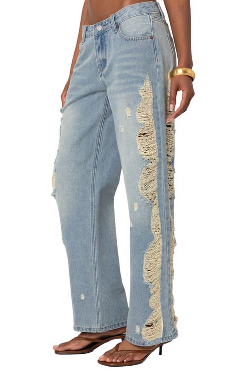 Edikted Distressed Side Washed Wide Leg Jeans In Blue