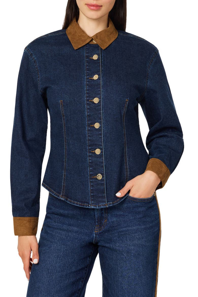 Mixed Media Cotton Blend Button Up Shirt, Main, color, TIDAL