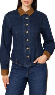 Habitual Mixed Media Cotton Blend Button Up Shirt