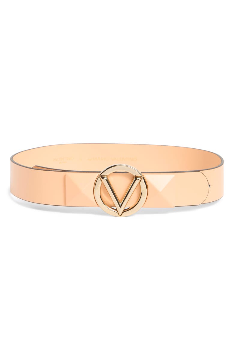 VALENTINO BY MARIO VALENTINO Mati VLOGO Buckle Leather Belt, Main, color, Peach Blush