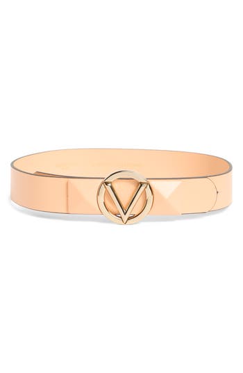 Valentino By Mario Valentino Mati Vlogo Buckle Leather Belt In Gold