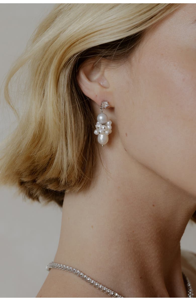 Untamed Petals Sydney Pearl Drop Earrings, Alternate, color, Silver