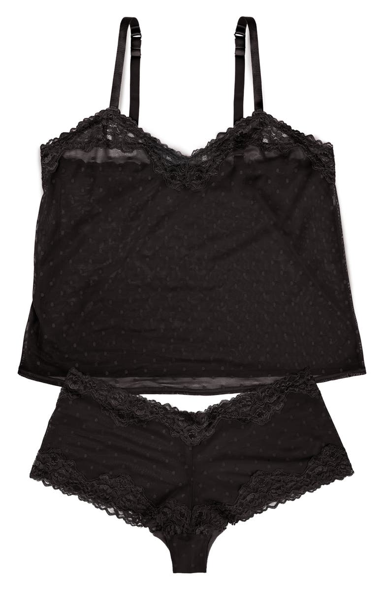 Curvy Couture Sheer Whisper Camisole & Boyshorts Set, Alternate, color, Onyx