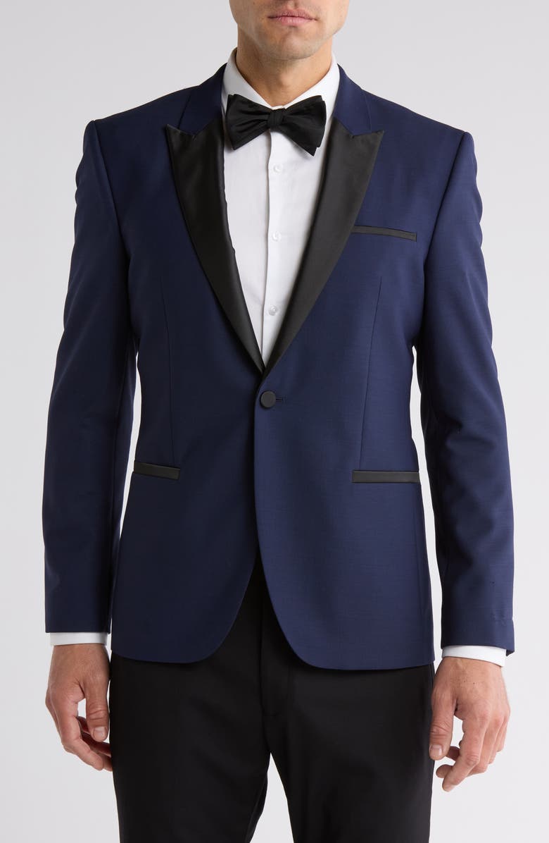 Huge Genius Black Solid Two-Button Notch Lapel Wool Suit