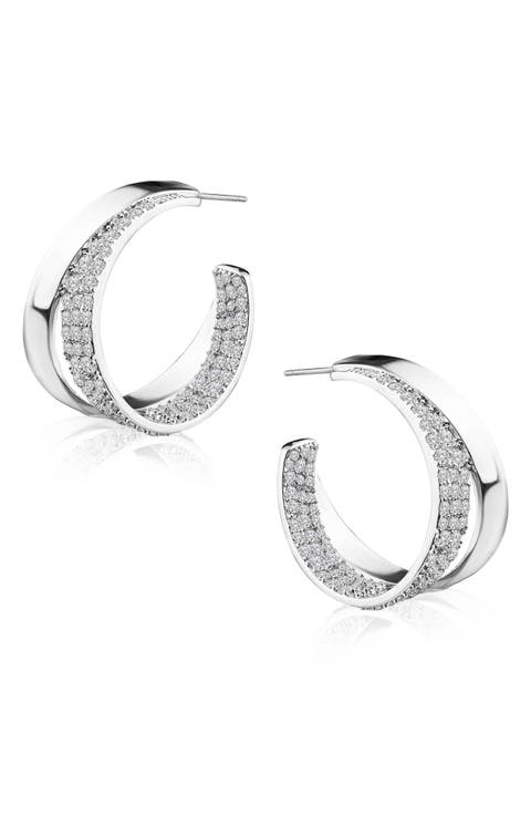 Pave CZ Double Hoop 32mm Earrings