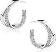 CZ by Kenneth Jay Lane Pave CZ Double Hoop 32mm Earrings