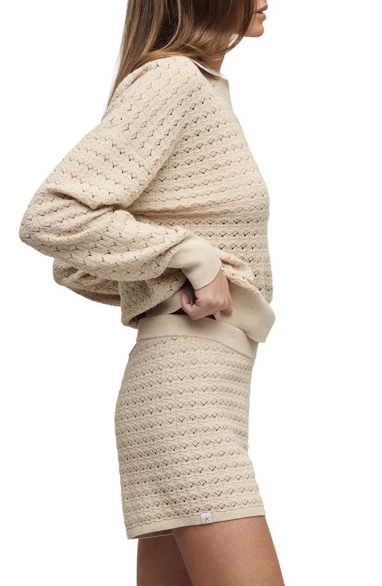 Barefoot Dreams<sup>®</sup> Heathered Cotton Tulip Pointelle Collared Pullover, Alternate, color, Stone