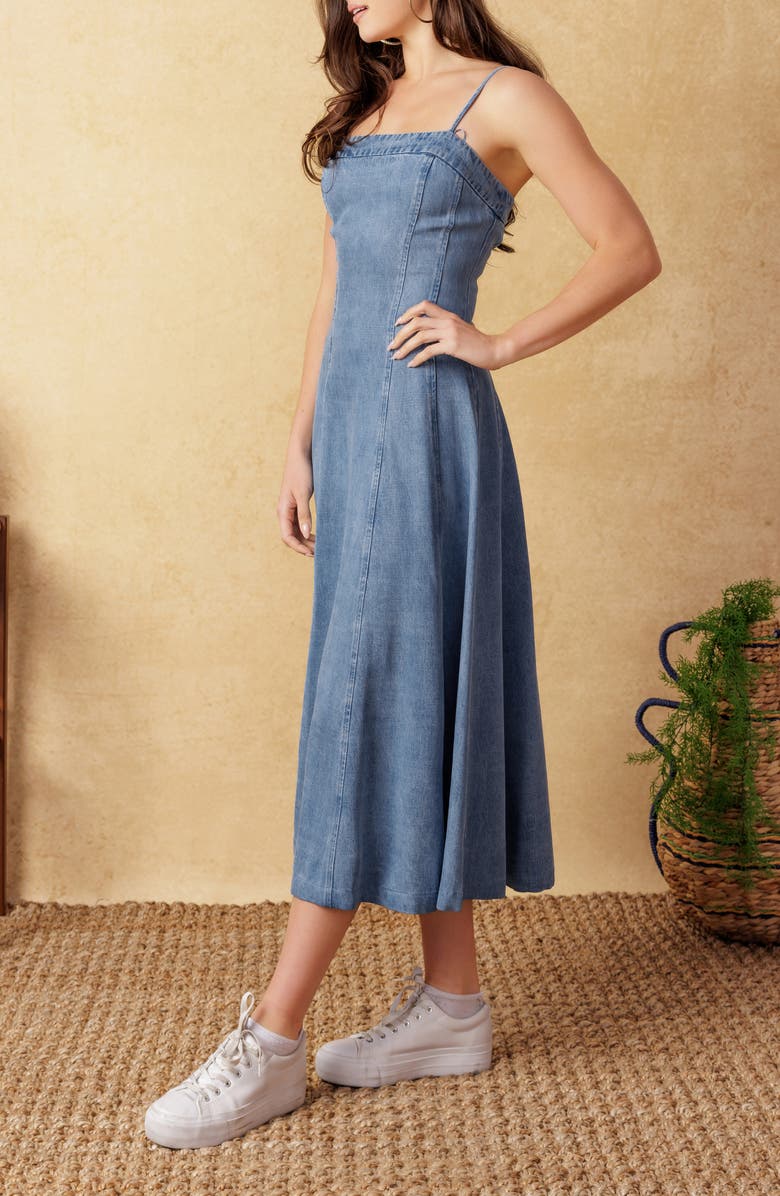 FLYING TOMATO Washed Denim Midi Dress, Alternate, color, 