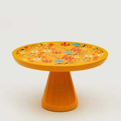 Mela Artisans Sunburst Bloom Inlay Yellow Cake Stand In Yellow