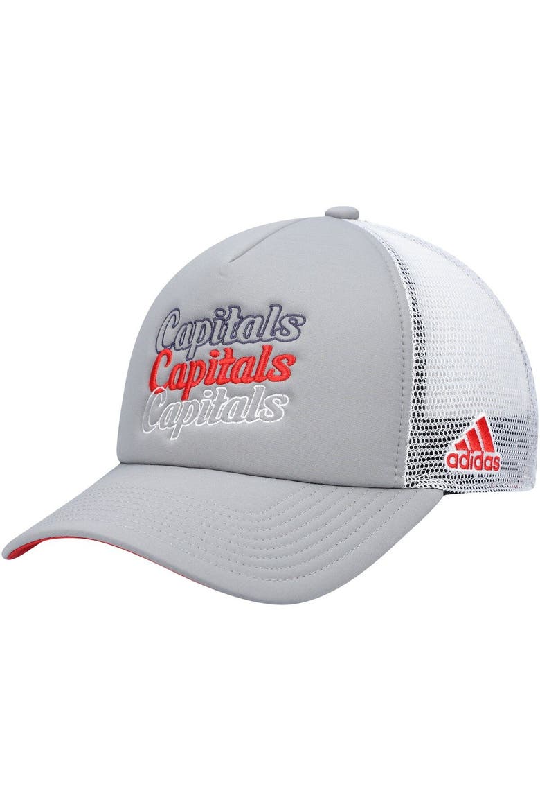 Women's adidas Gray/White Washington Capitals Foam Trucker Snapback Hat, Main, color, Gray