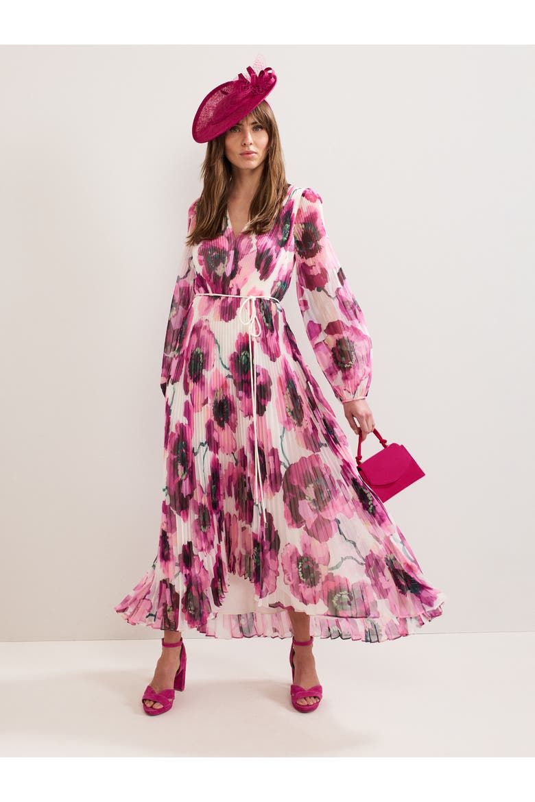 Natalia Floral Pleated Maxi Dress, Main, color, Pink