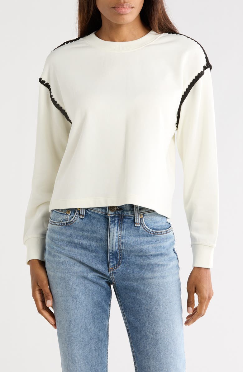 rag & bone Blanket Stitched Crop Sweatshirt, Main, color, Chalk