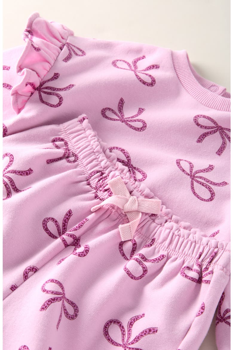 Print Ruffle Sweatshirt & Pants Set, Alternate, color, PINK LAVENDER LEOPARD BOWS