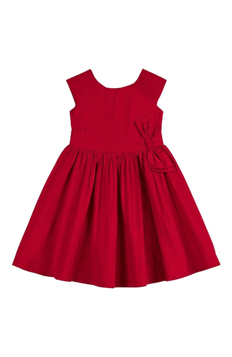 Hope & Henry Girls' Organic Cap Sleeve Party Dress with Bow Sash, Toddler, Main, color, Red Sateen