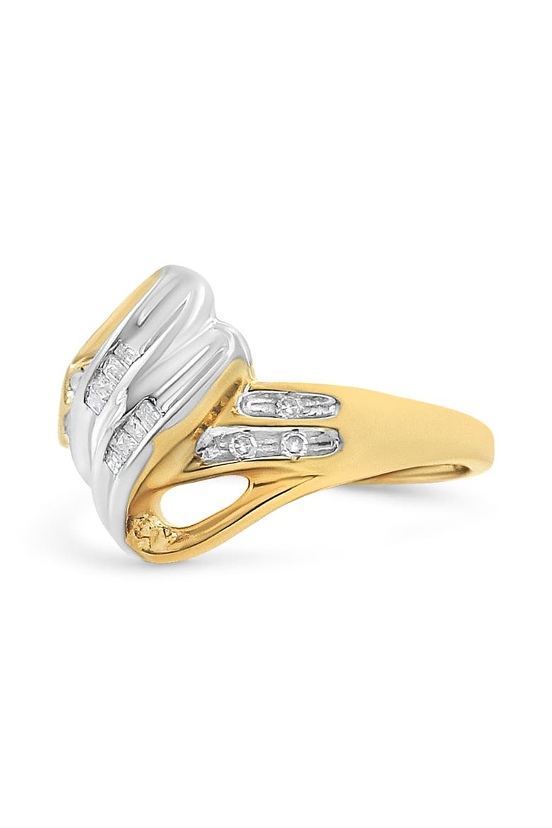 10K Gold 1.00 Cttw Round And Baguette Diamond Accent Bypass Ring, Alternate, color, Yellow