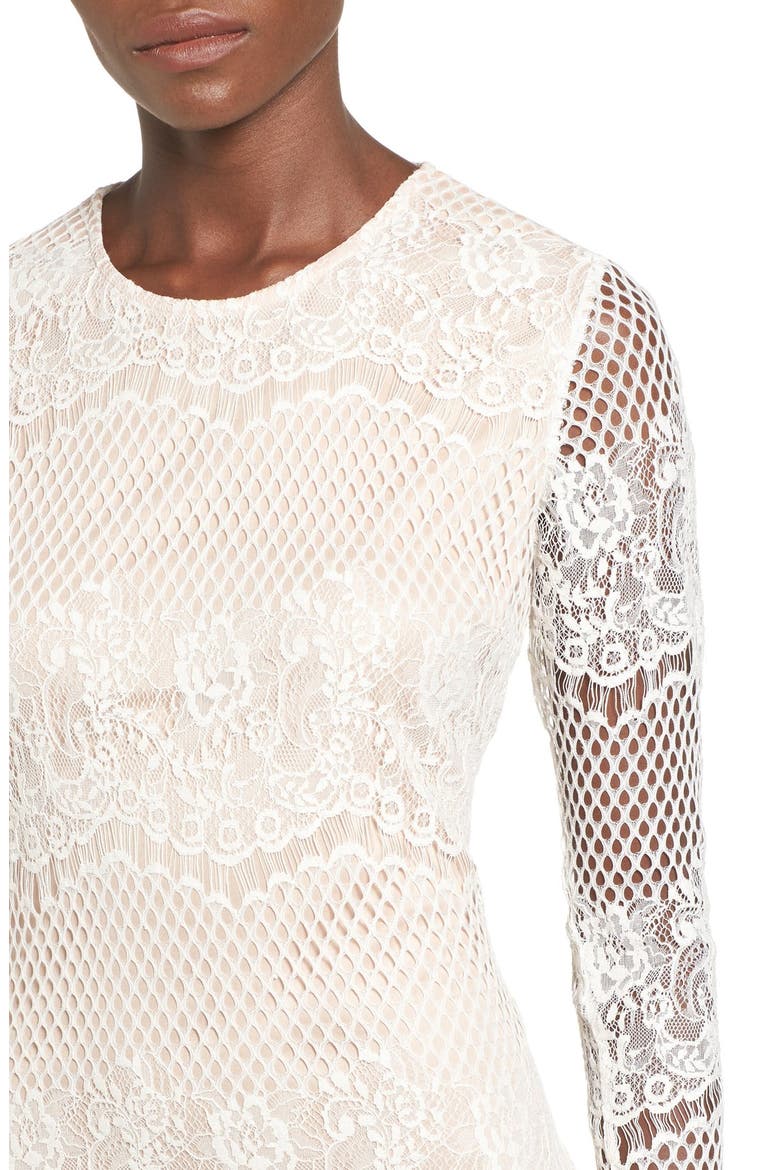 Long Sleeve Lace Midi Dress, Alternate, color, WHITE LACE