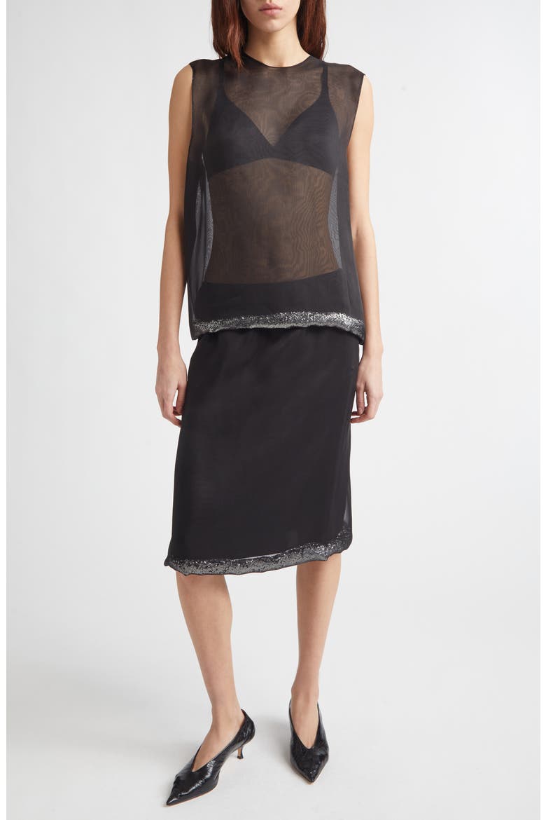 Sidney Glitter Hem Sheer Silk Skirt, Alternate, color, BLACK