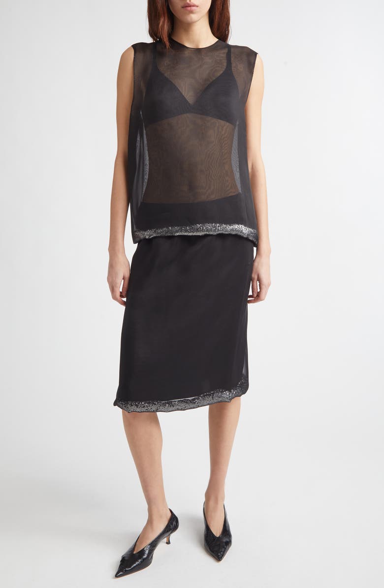 JULIE KEGELS Sidney Glitter Hem Sheer Silk Skirt, Alternate, color, Black