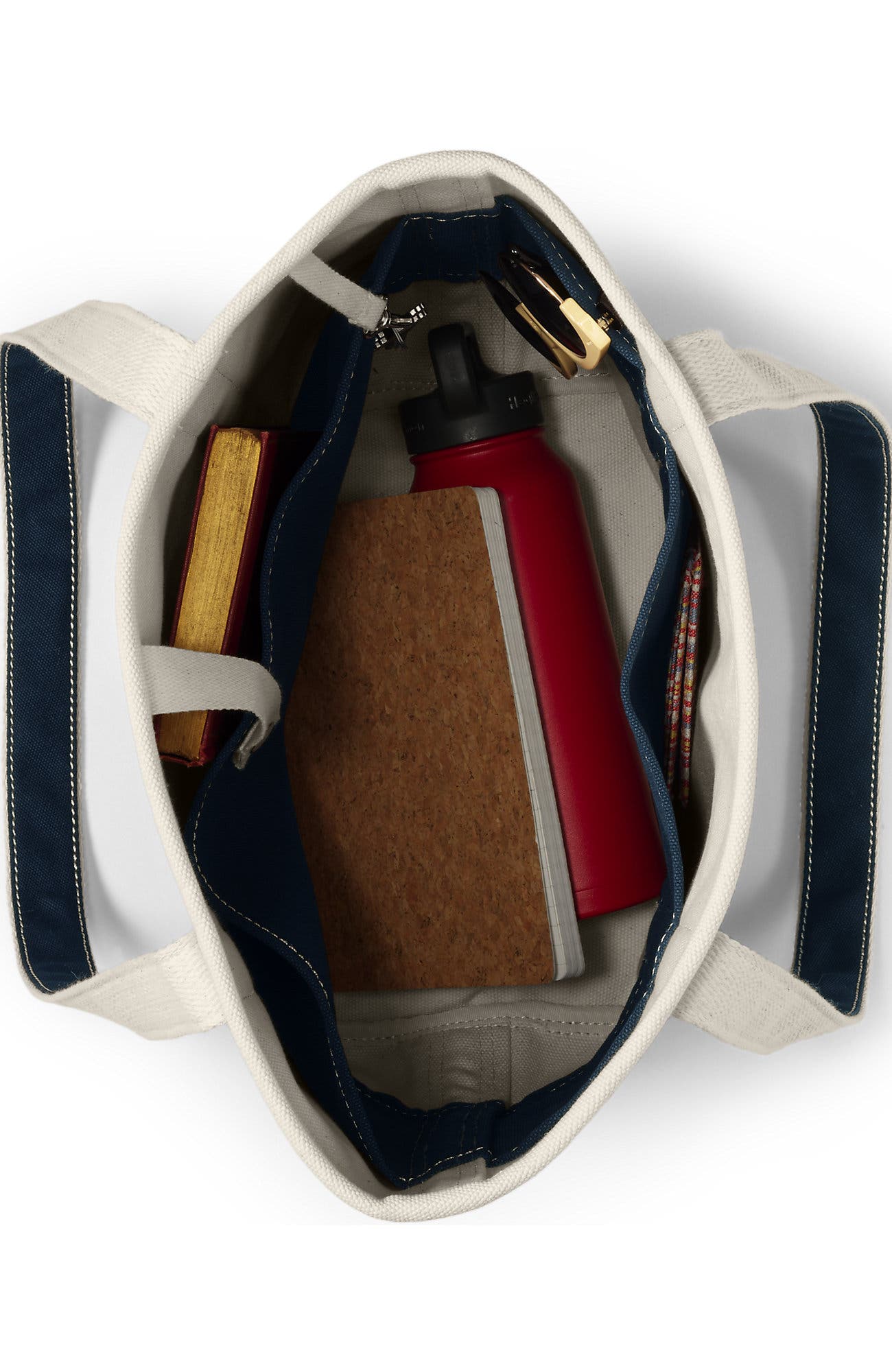 Open Top Long Handle Canvas Tote Bag, Alternate, color, Natural/Radiant Navy