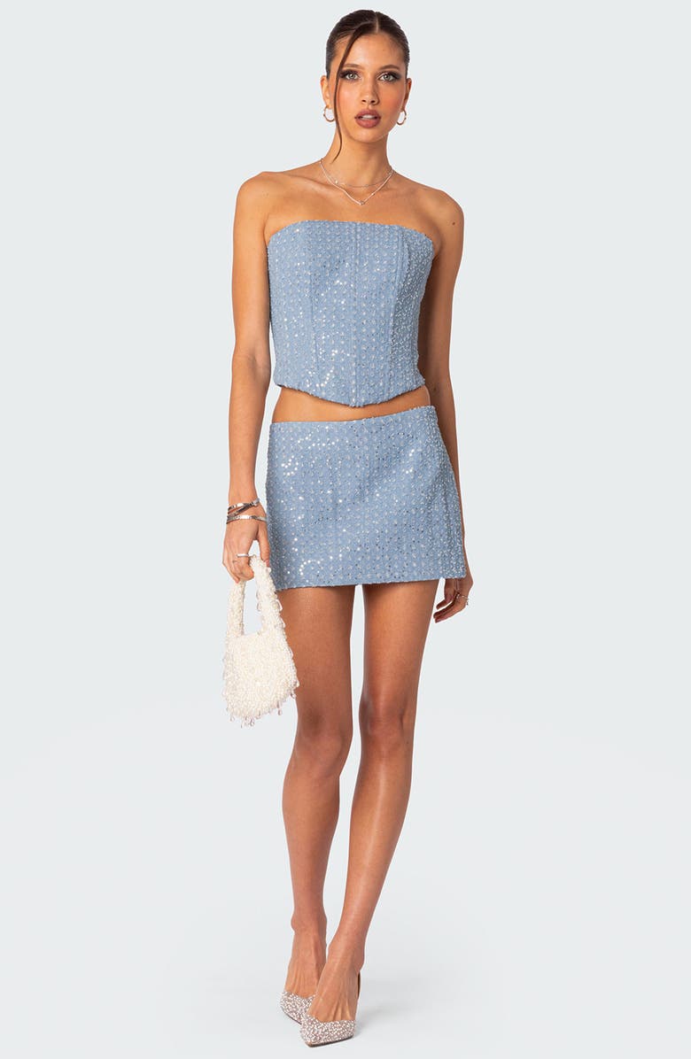 EDIKTED Icing Crystal Detail Strapless Corset Top, Alternate, color,