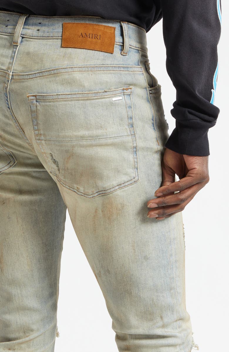 AMIRI MX1 Suede Patched Skinny Jeans, Alternate, color, Perfect Antique Indigo