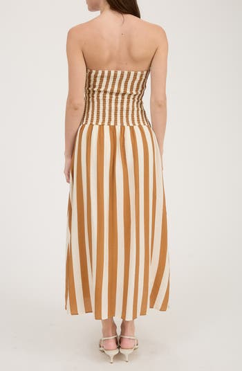 Gathered Strapless Midi Dress