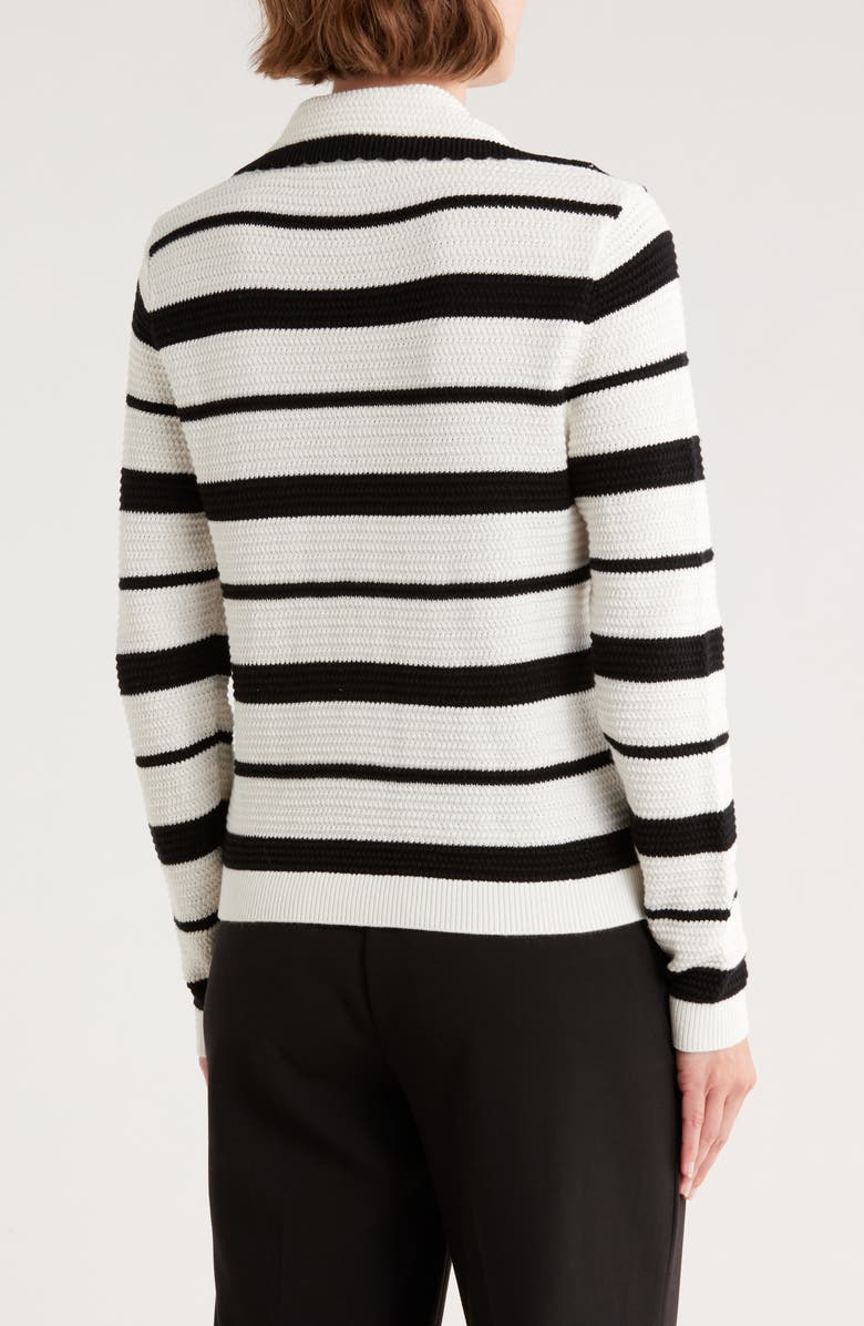 Adrianna Papell Cotton Stripe Polo Sweater, Alternate, color, Ivory/ Black