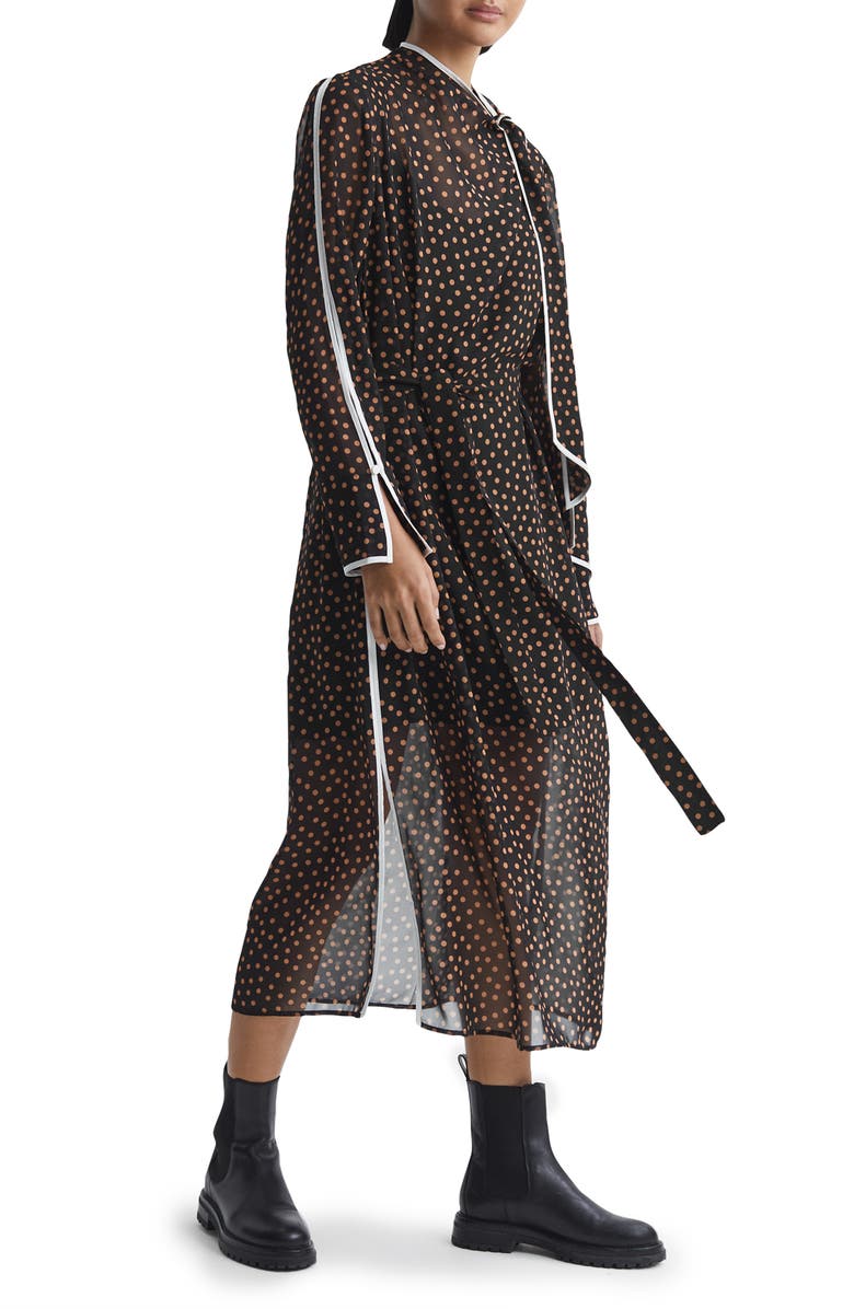 Reiss Aria Long Sleeve Spot Midi Dress, Alternate, color,