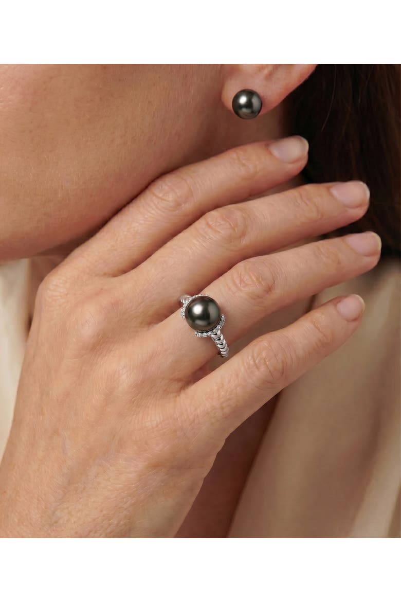 Tahitian South Sea Pearl & Diamond Jackie Ring, Alternate, color, White Gold