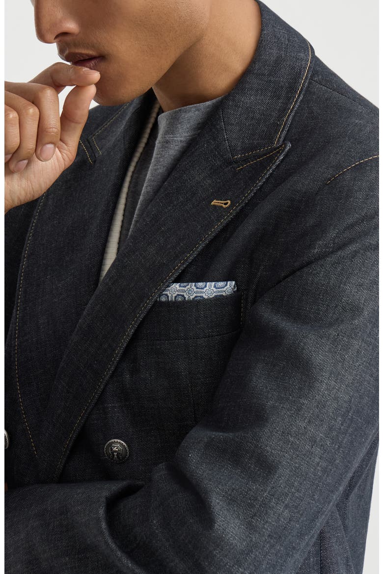Silk pocket square with geometric design, Alternate, color, Blue