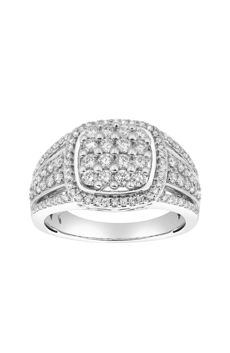 LuvMyJewelry Amelia 14K Gold Round Diamond Studded Signet Ring - 1.02, Alternate, color, 14K White Gold