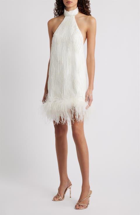 Jenny Beaded Feather Trim Cocktail Minidress