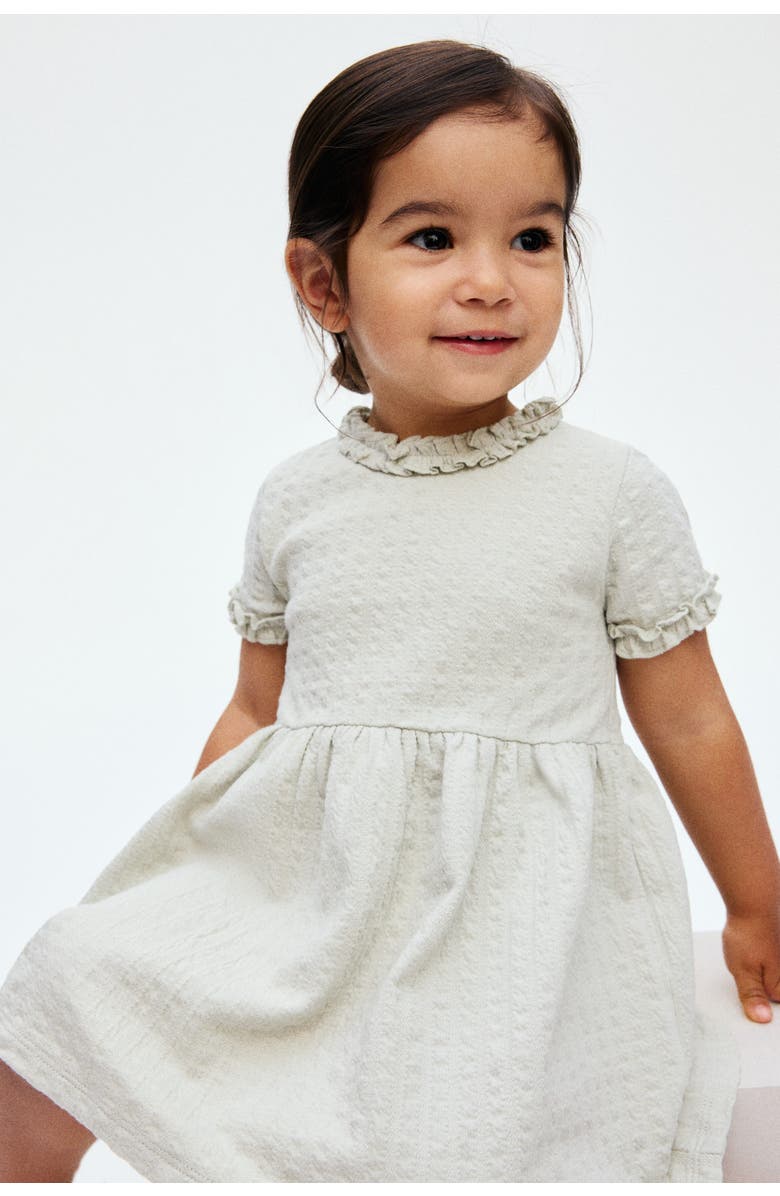 H&M Ruffle-trimmed jacquard-jersey dress, Alternate, color, Light Dusty Green