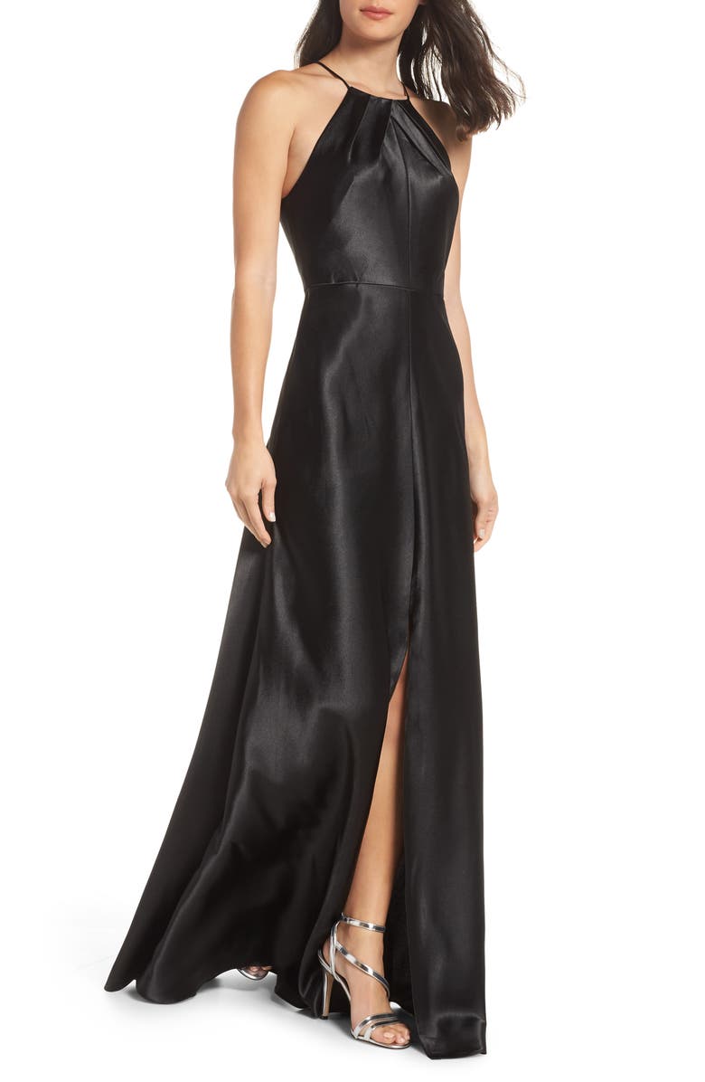 Jenny Yoo Cameron Halter Neck Satin Back Gown, Main, color, 
