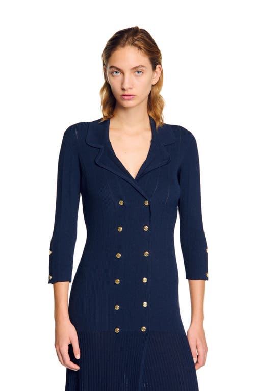 Sandro Knit Maxi Dress In Navy Blue